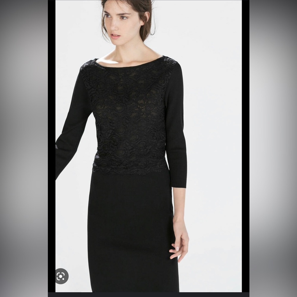 ♥️Zara Knit Black Lace Dress size M